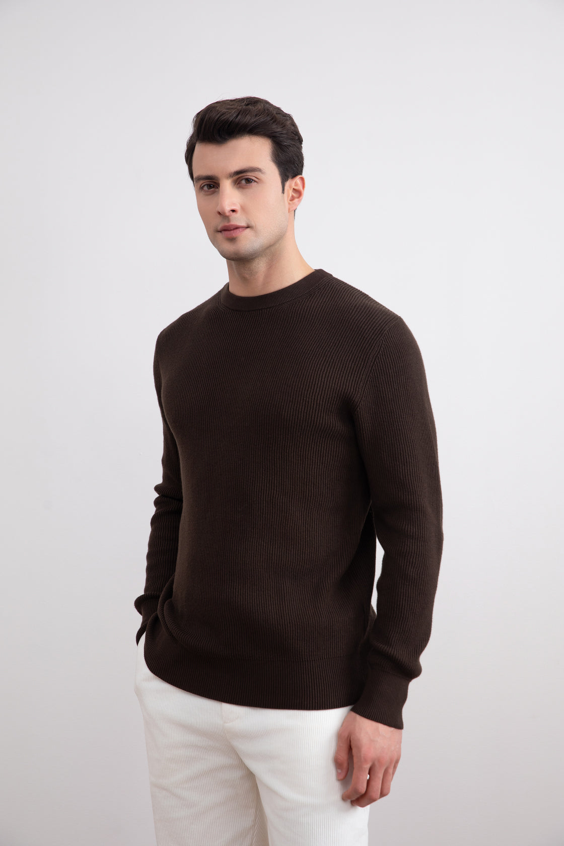 Donkerbruine Crewneck Malfilé Engels Rib Trui