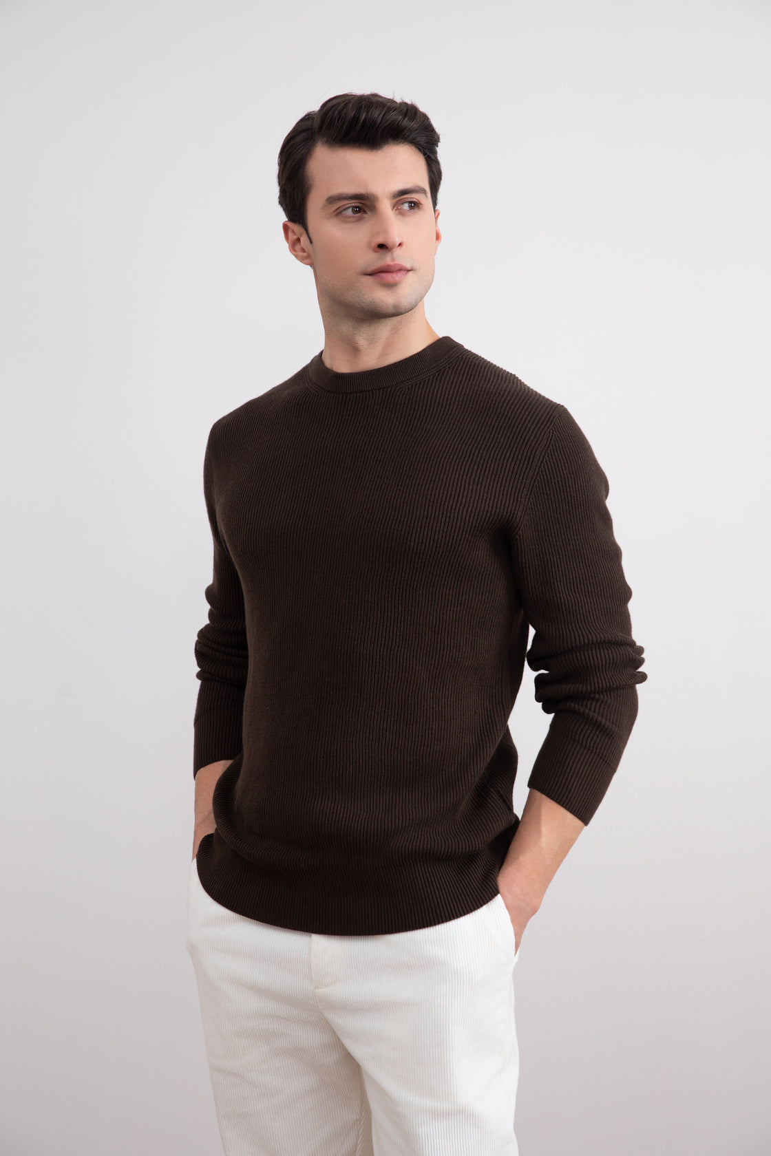 Donkerbruine Crewneck Malfilé Engels Rib Trui