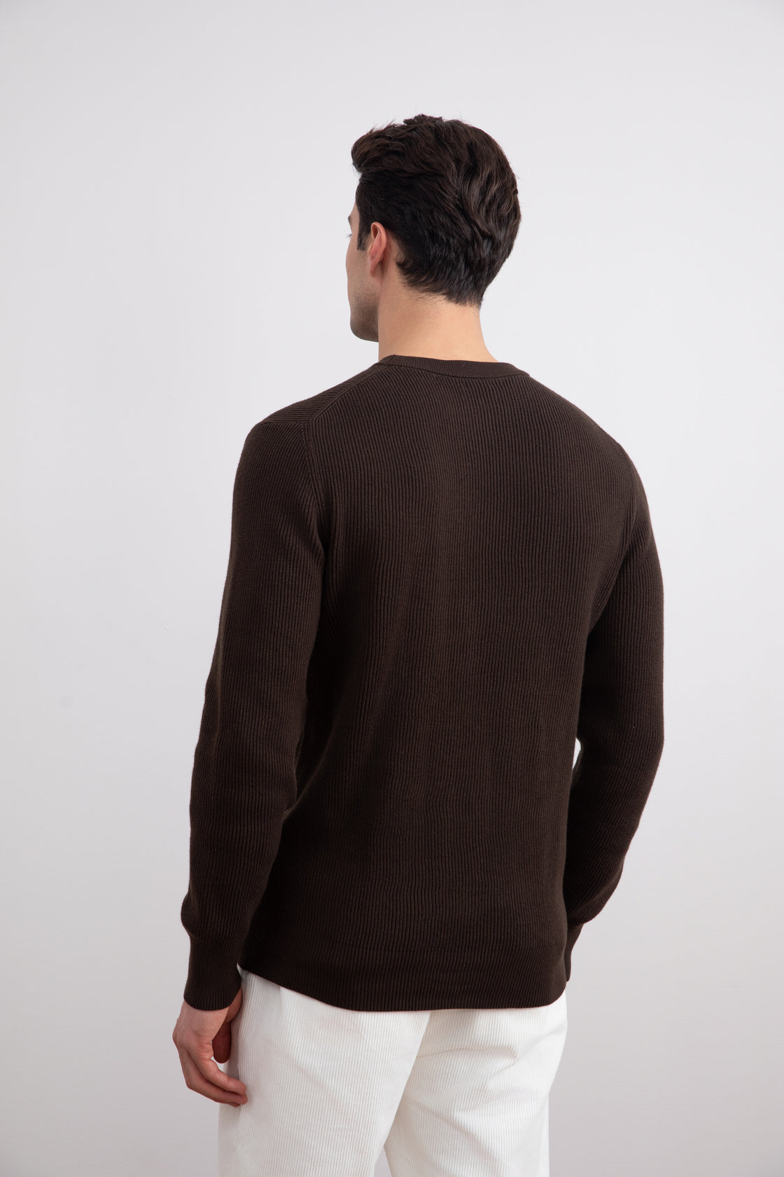 Donkerbruine Crewneck Malfilé Engels Rib Trui
