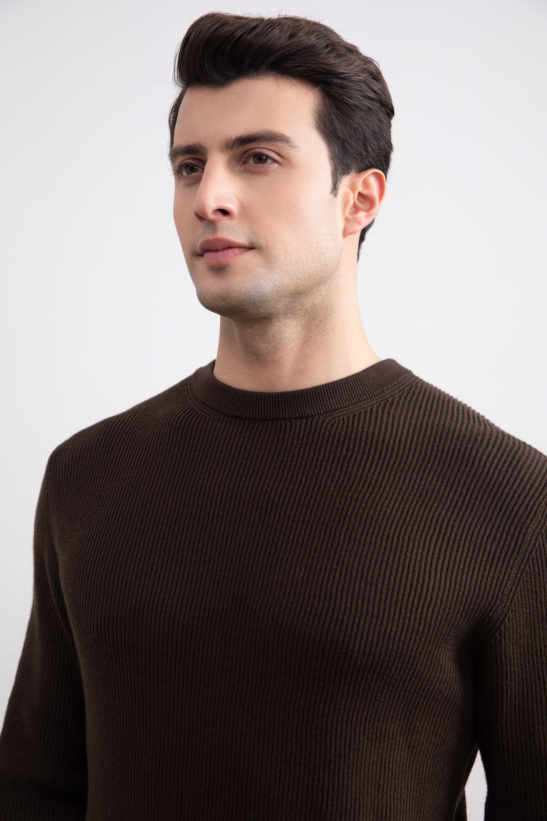 Donkerbruine Crewneck Malfilé Engels Rib Trui