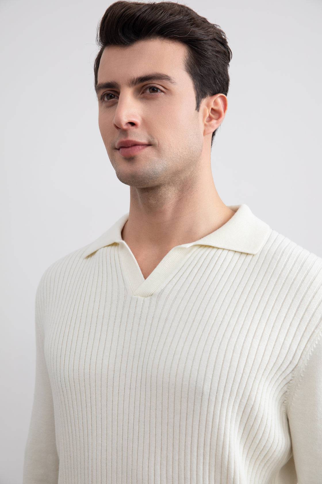 Off-White Striped Open Polo Shirt - Tour&Tate