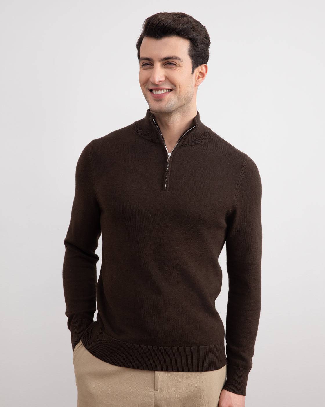 Brown Half-Zip Sweater - Tour&Tate