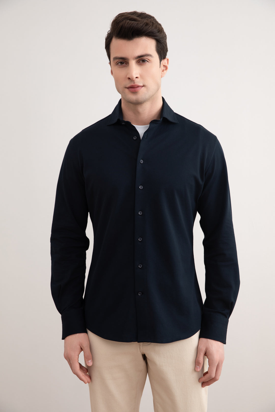 Camisa de piqué de algodón azul marino