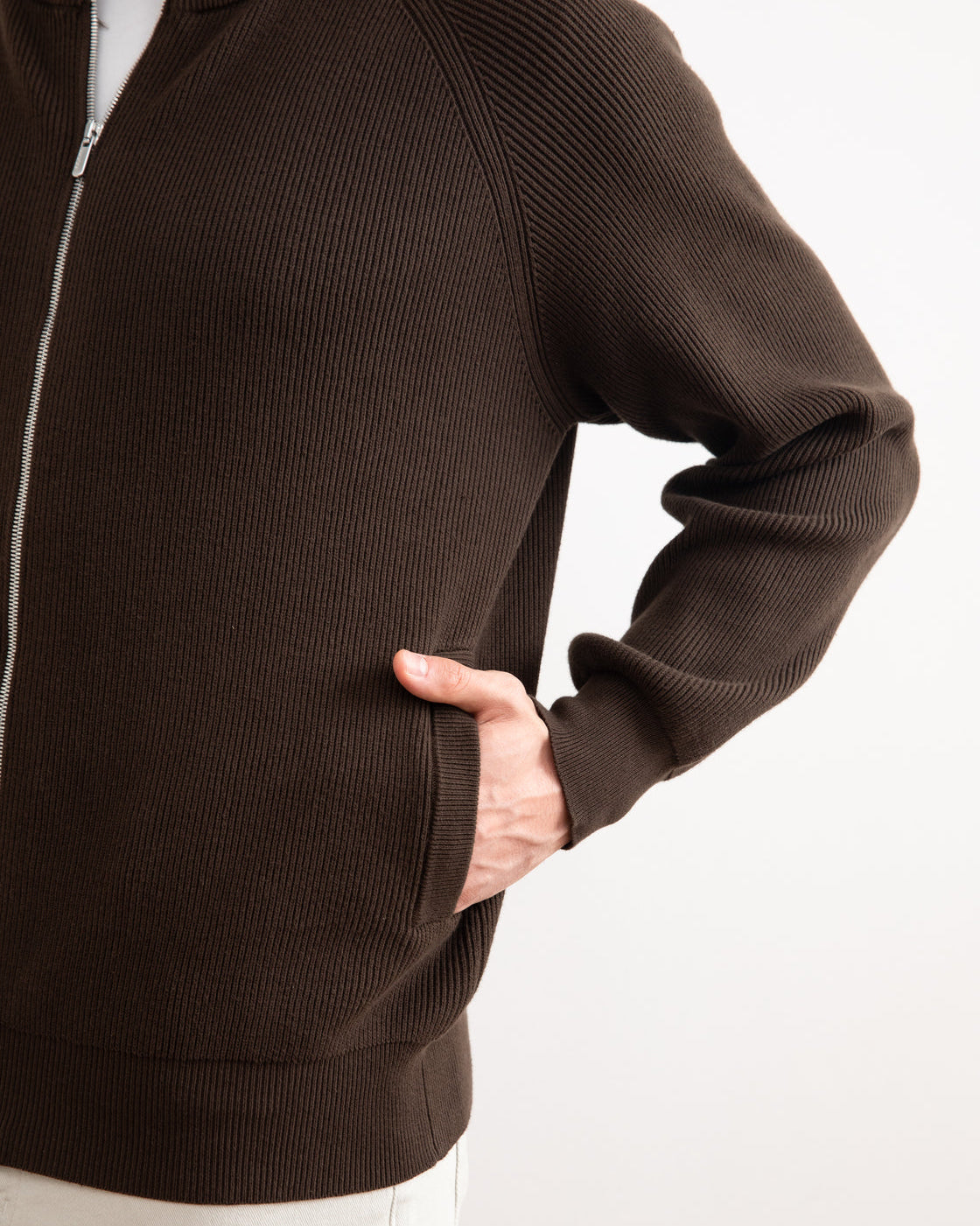Brown English Rib Full Zip Cardigan