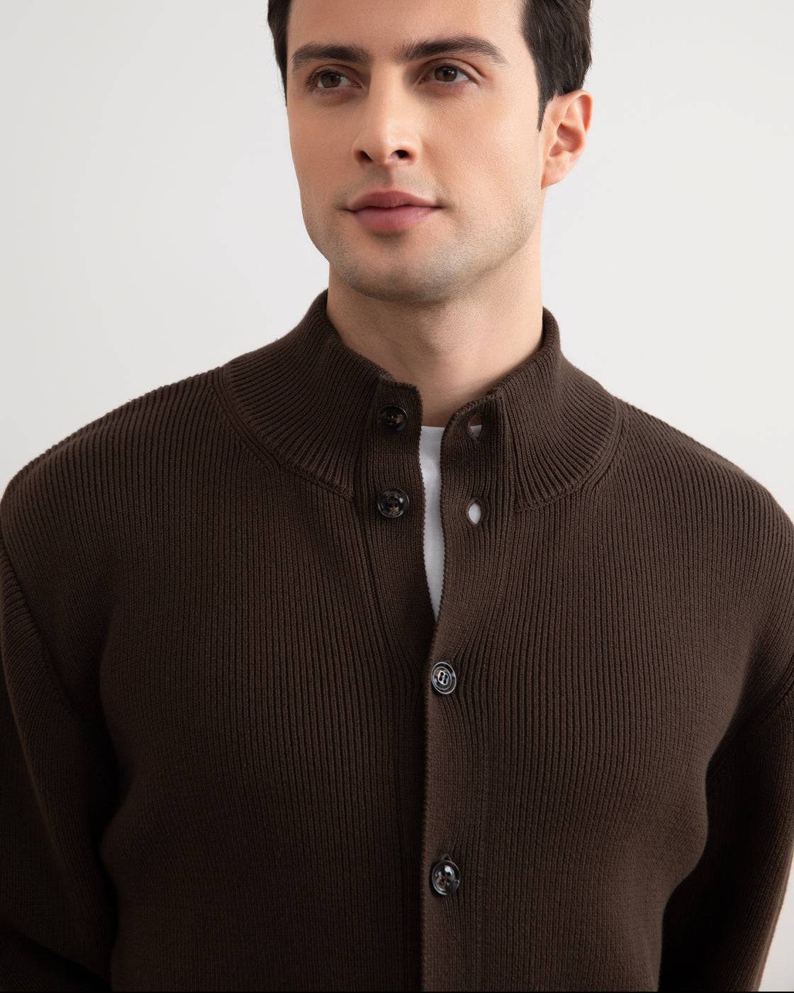 Brown Ribbed Button Closure Cardigan - Tour&Tate