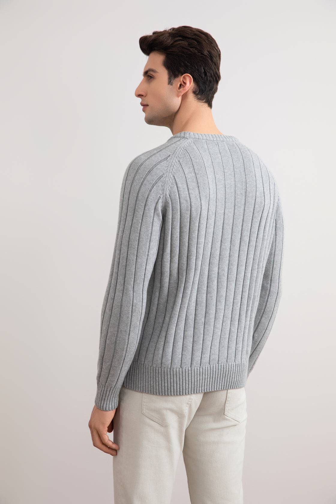 Grey Mélange Crewneck Rib knit sweater - Tour&Tate
