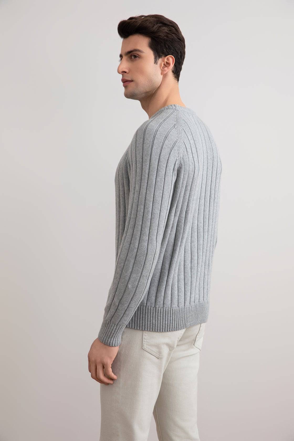 Grey Mélange Crewneck Rib knit sweater - Tour&Tate