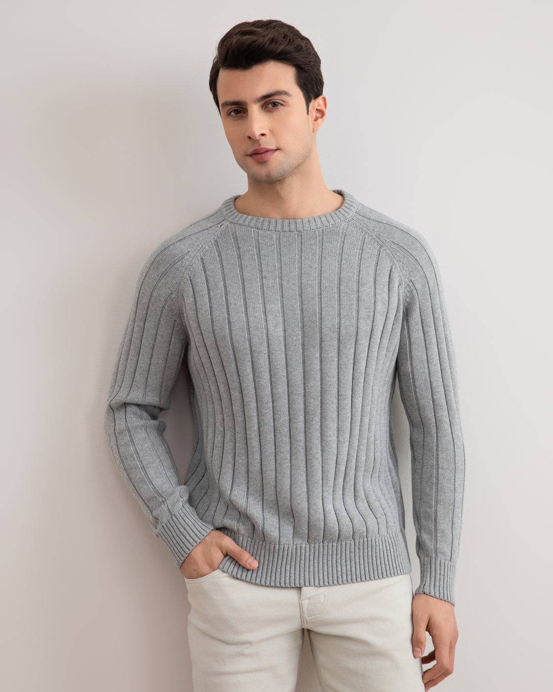 Grey Mélange Crewneck Rib knit sweater - Tour&Tate