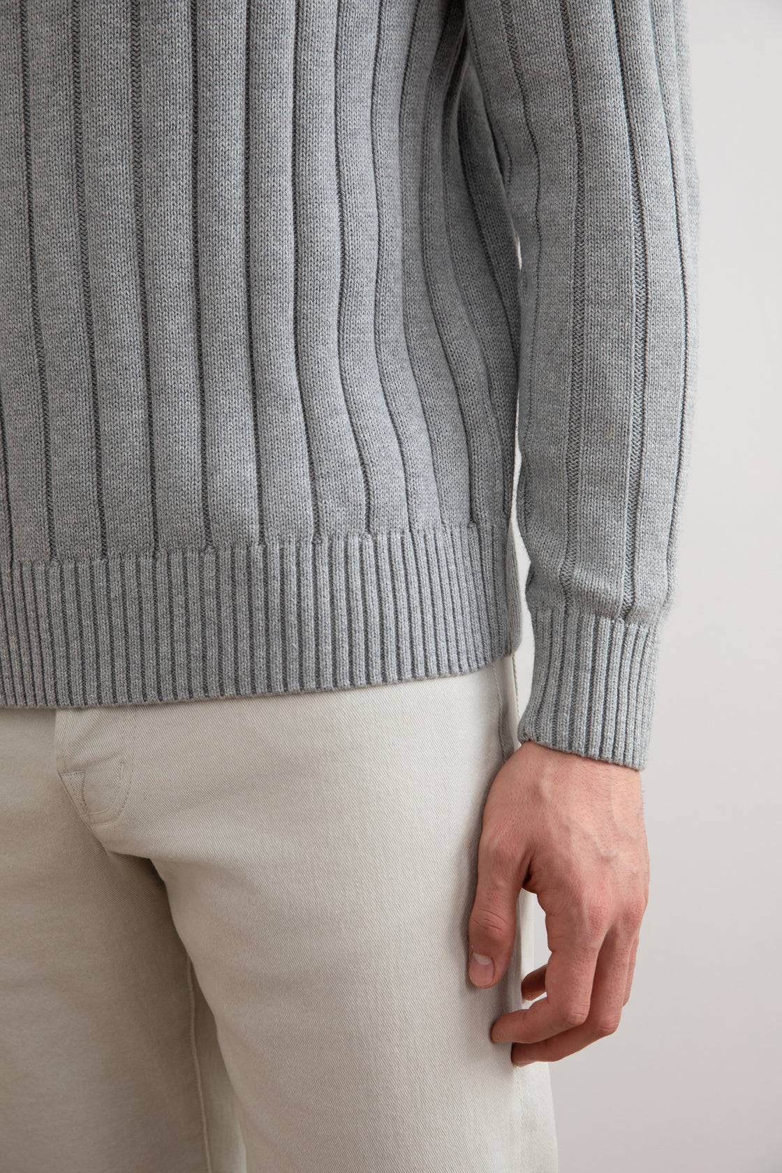 Grey Mélange Crewneck Rib knit sweater - Tour&Tate