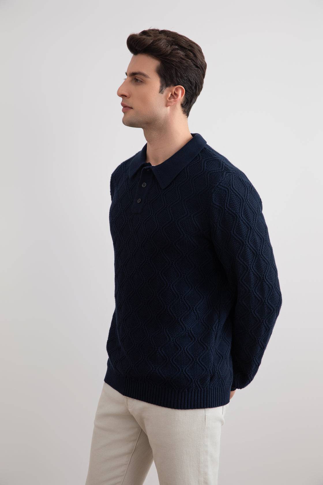 Navy Honeycomb Polo Sweater - Tour&Tate