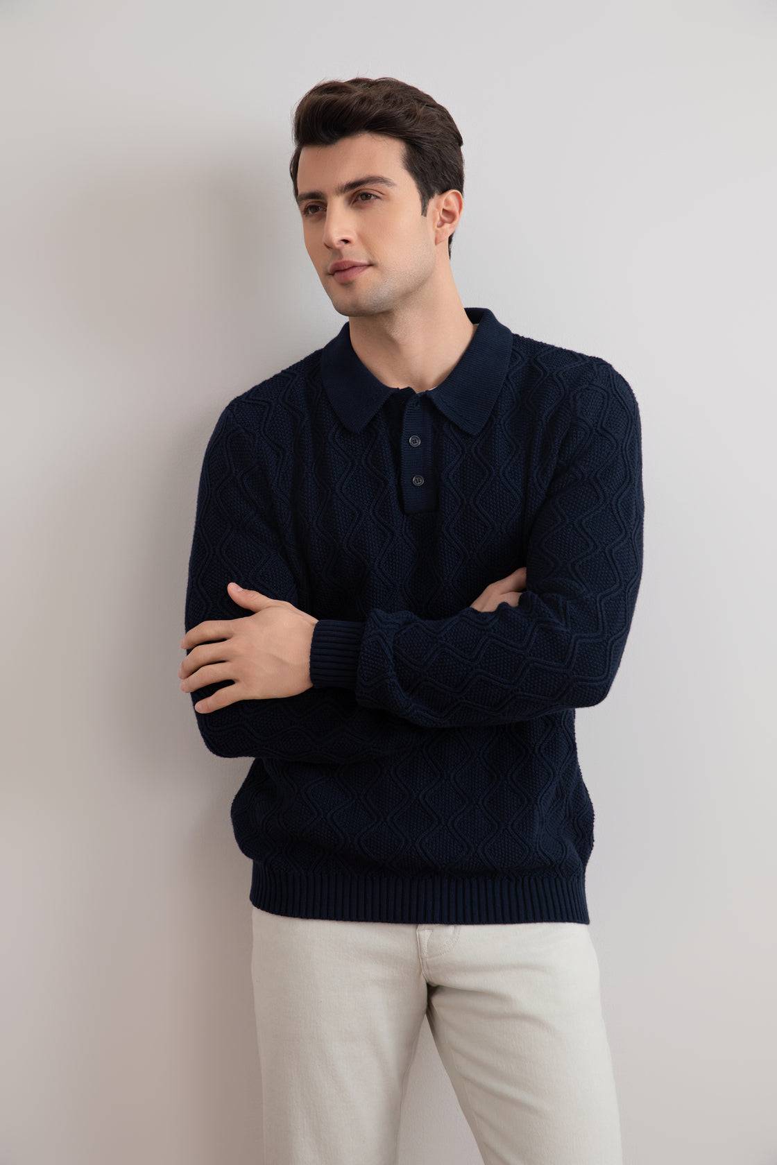 Navy Honeycomb Polo Sweater - Tour&Tate