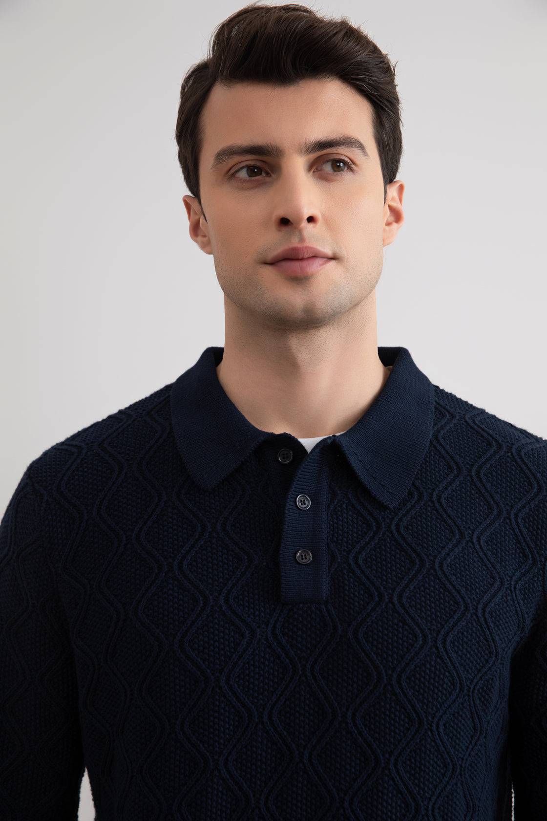 Navy Honeycomb Polo Sweater - Tour&Tate