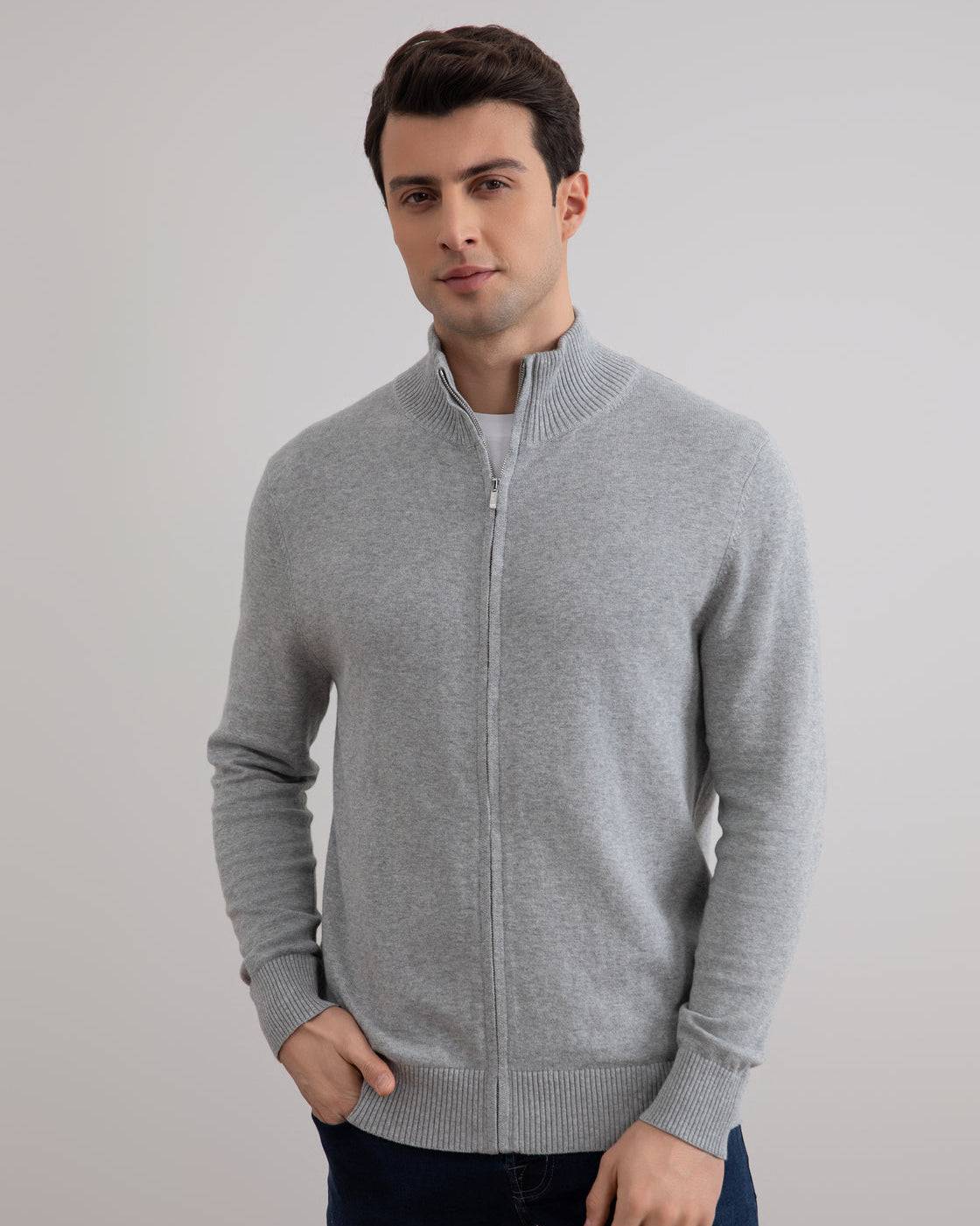 Grey Mélange Classic Zip-Up Cardigan - Tour&Tate