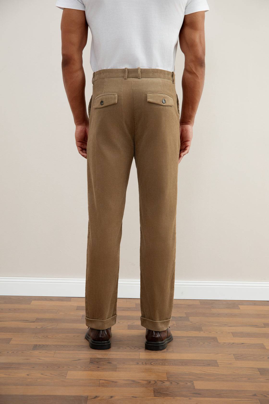 Tan Straight-Fit Corduroy Pants - Tour&Tate
