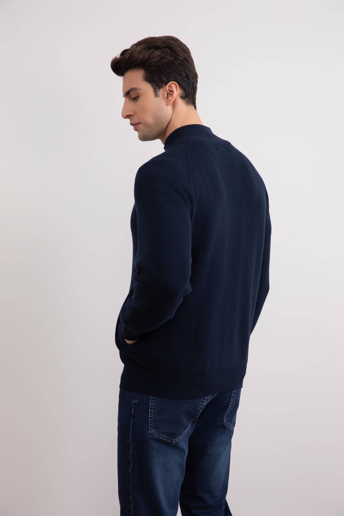 Chaqueta con cremallera y ribete inglés azul marino