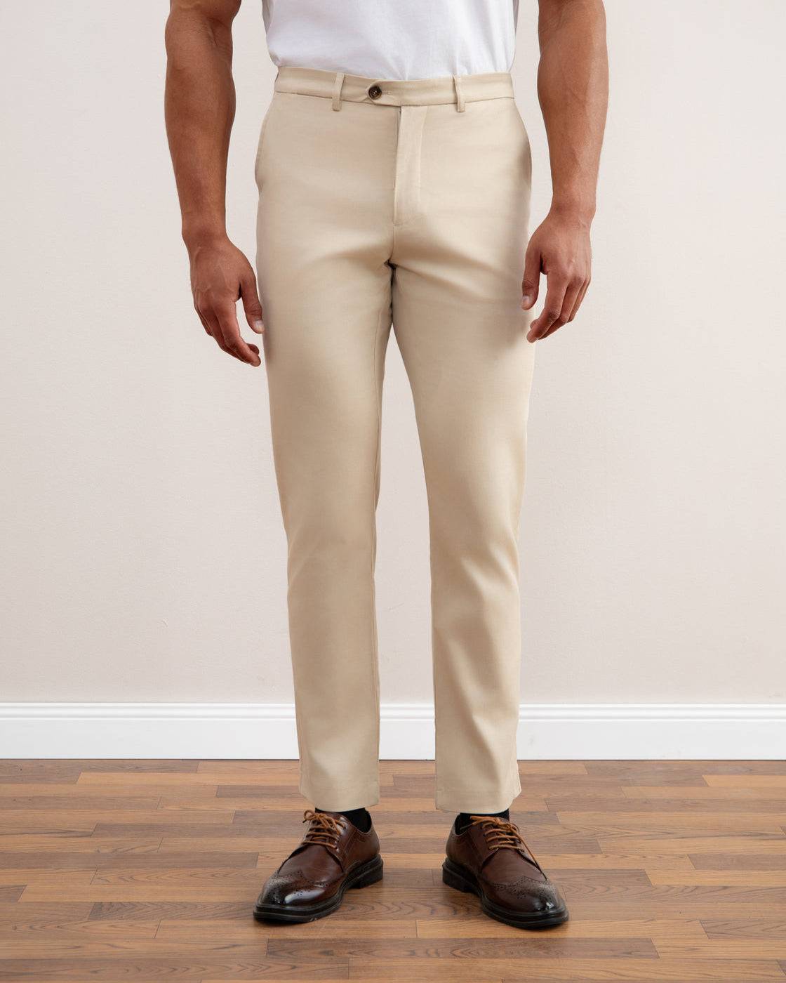 Beige Stretch Straight-Fit Chino - Tour&Tate