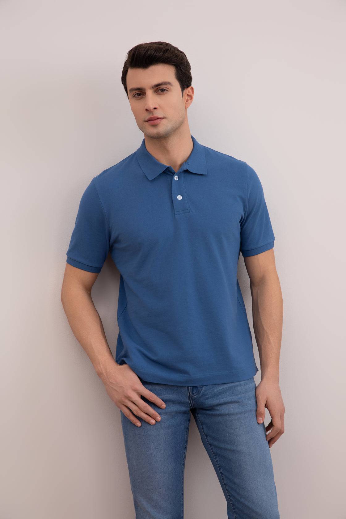 Blue Cotton-Piqué Polo Shirt - Tour&Tate