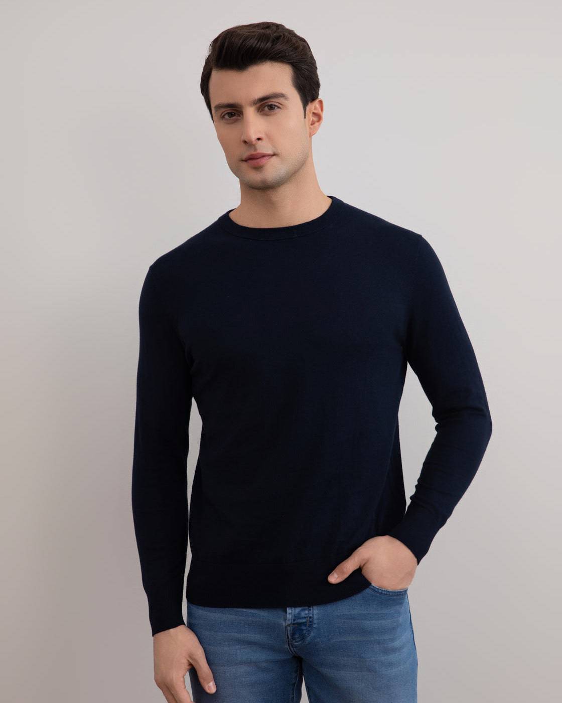 Navy Lightweight Crewneck Sweater - Tour&Tate