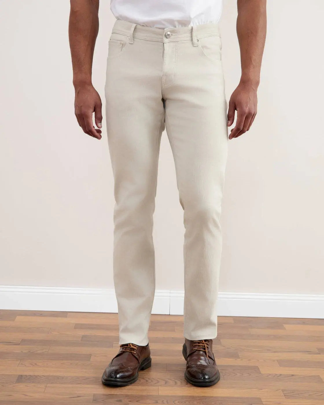 White Stone-washed Stretch Five-pockets Jeans - Tour&Tate