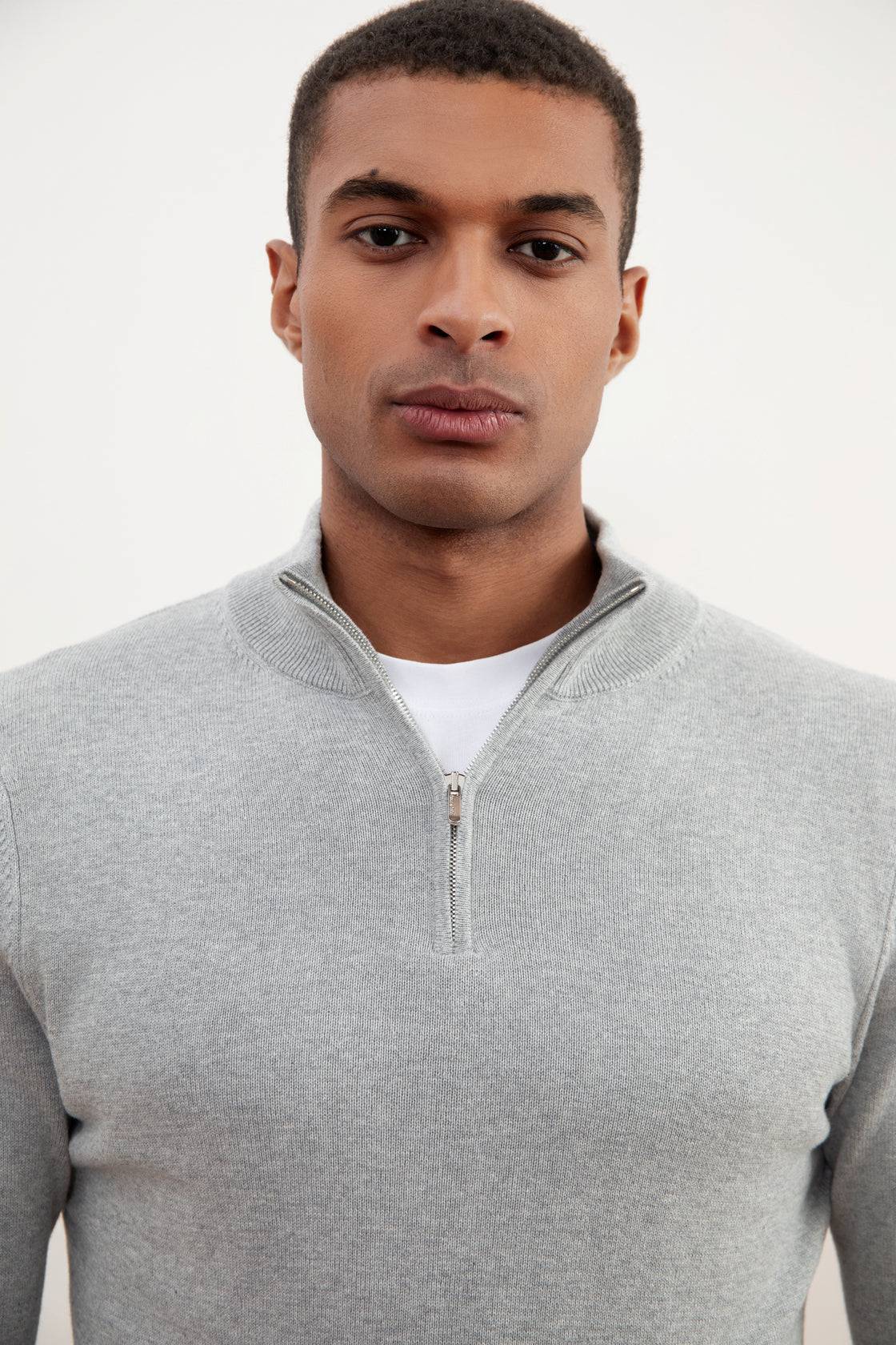 Grey Mélange Half-Zip Sweater - Tour&Tate