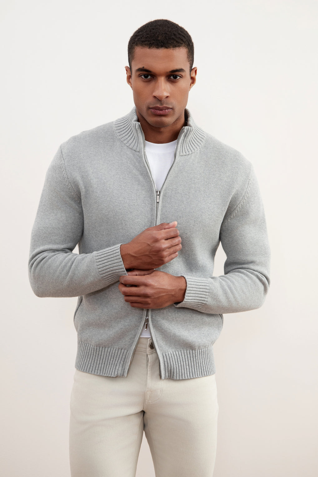 Jersey con cremallera de canalé Mélange gris