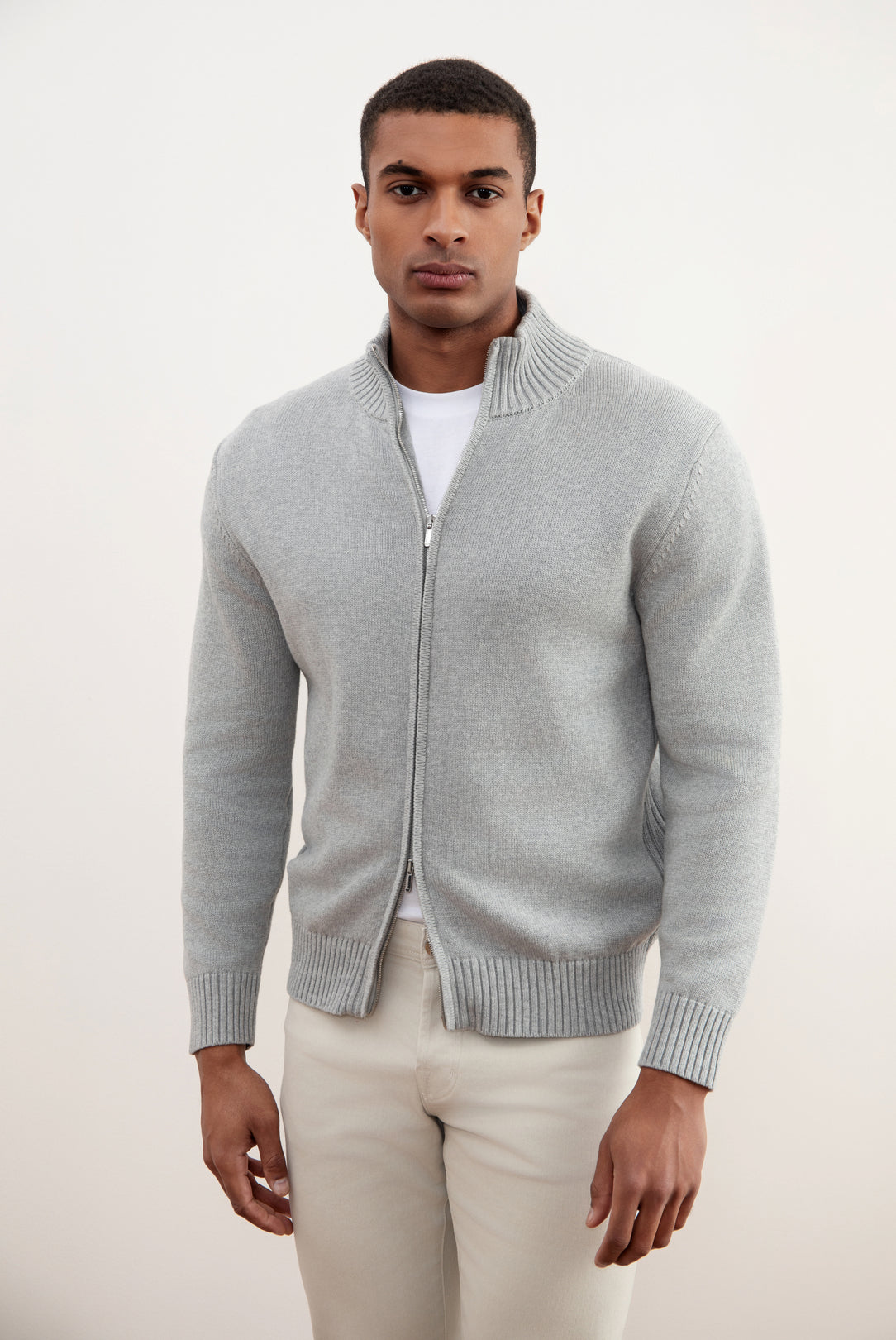 Jersey con cremallera de canalé Mélange gris