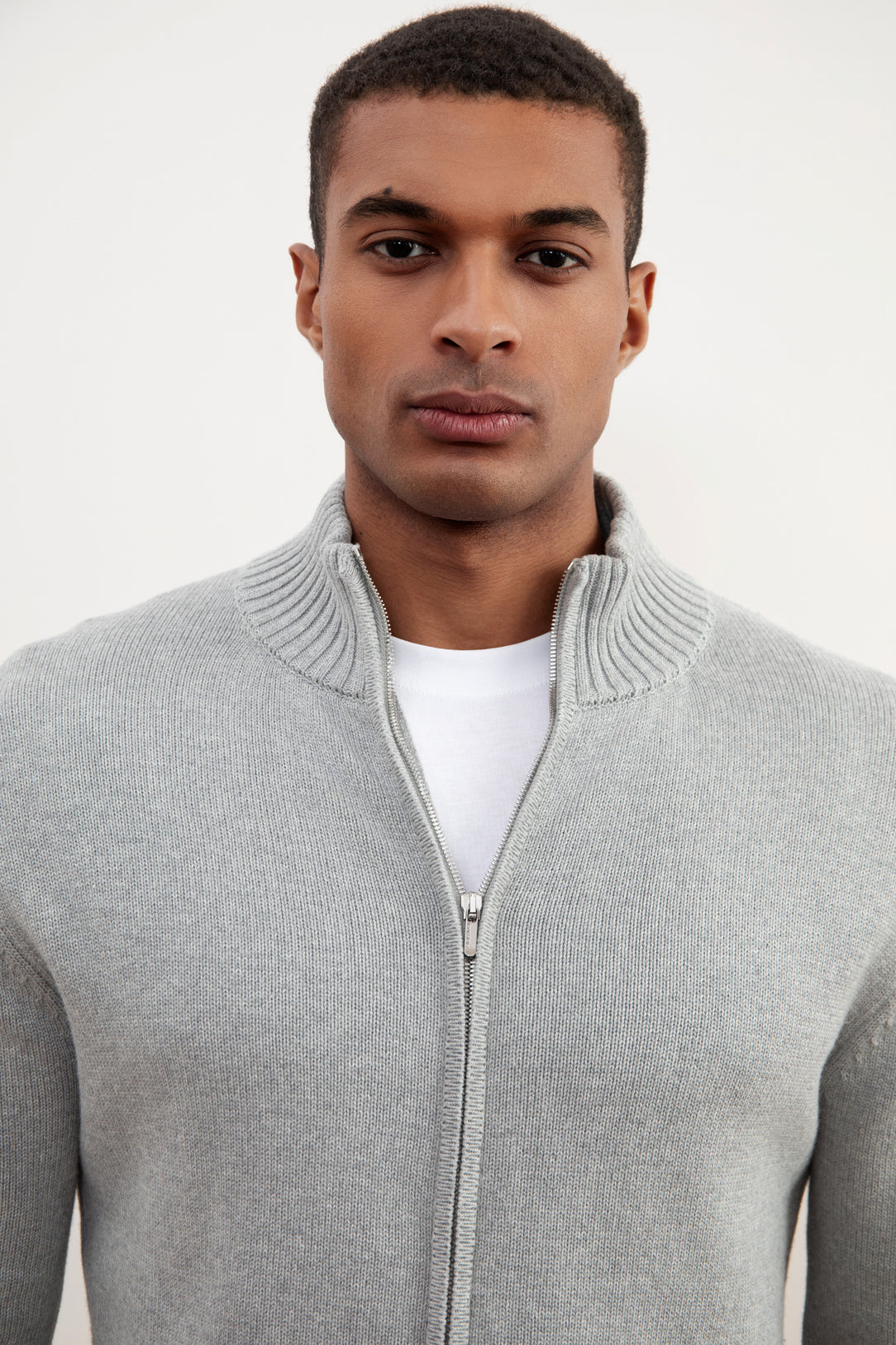 Jersey con cremallera de canalé Mélange gris