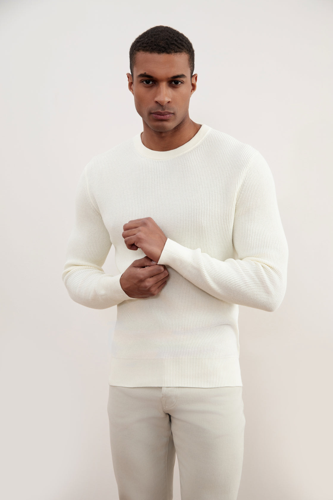 Off-White Jersey de canalé inglés con cuello redondo malfilé