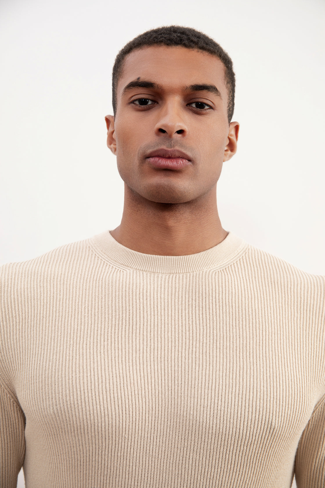 Beige Crewneck Malfilé English Rib Sweater