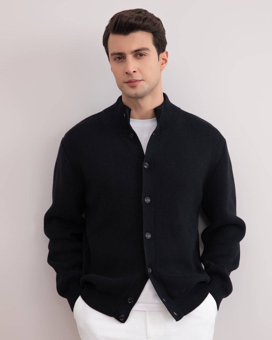Black Ribbed Button Closure Cardigan - Tour&Tate