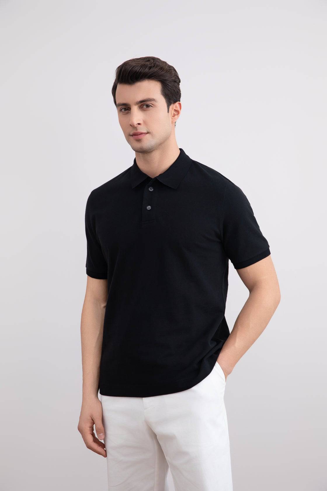 Black Cotton-Piqué Polo Shirt - Tour&Tate