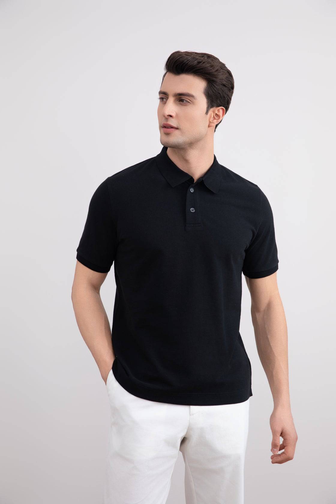 Black Cotton-Piqué Polo Shirt - Tour&Tate