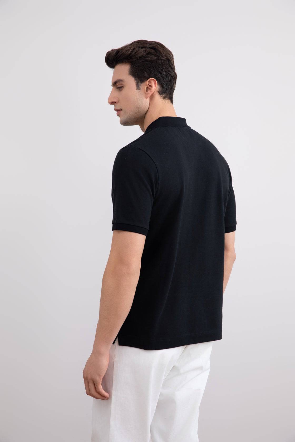 Black Cotton-Piqué Polo Shirt - Tour&Tate