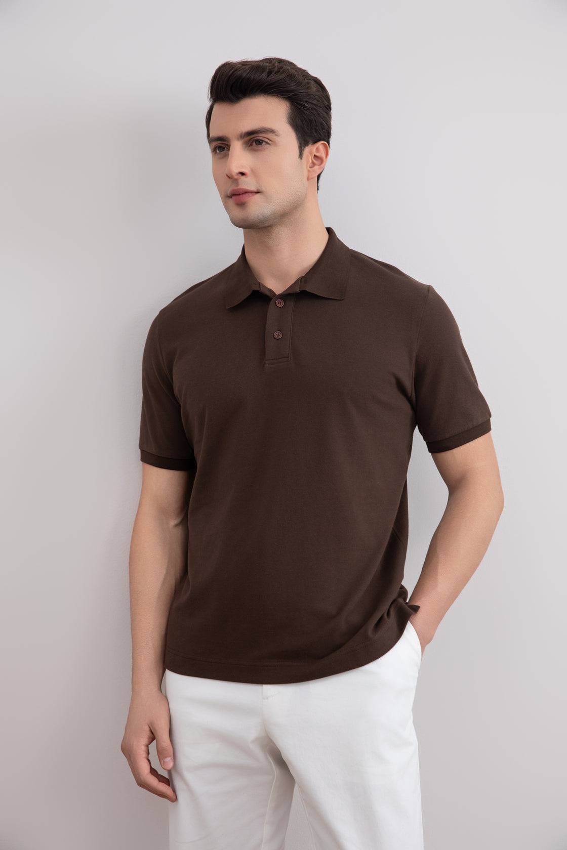 Brown Cotton-Piqué Polo Shirt - Tour&Tate
