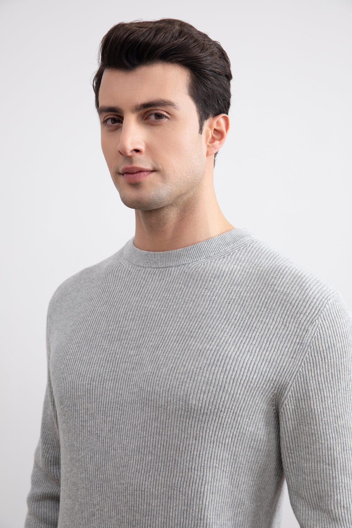 Gris Mélange Crewneck Malfilé English Rib Sweater