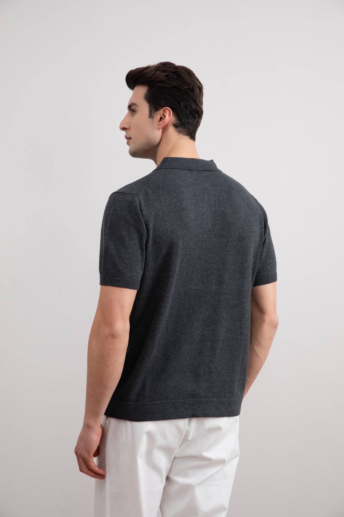 Charcoal Open Polo T-shirt - Tour&Tate