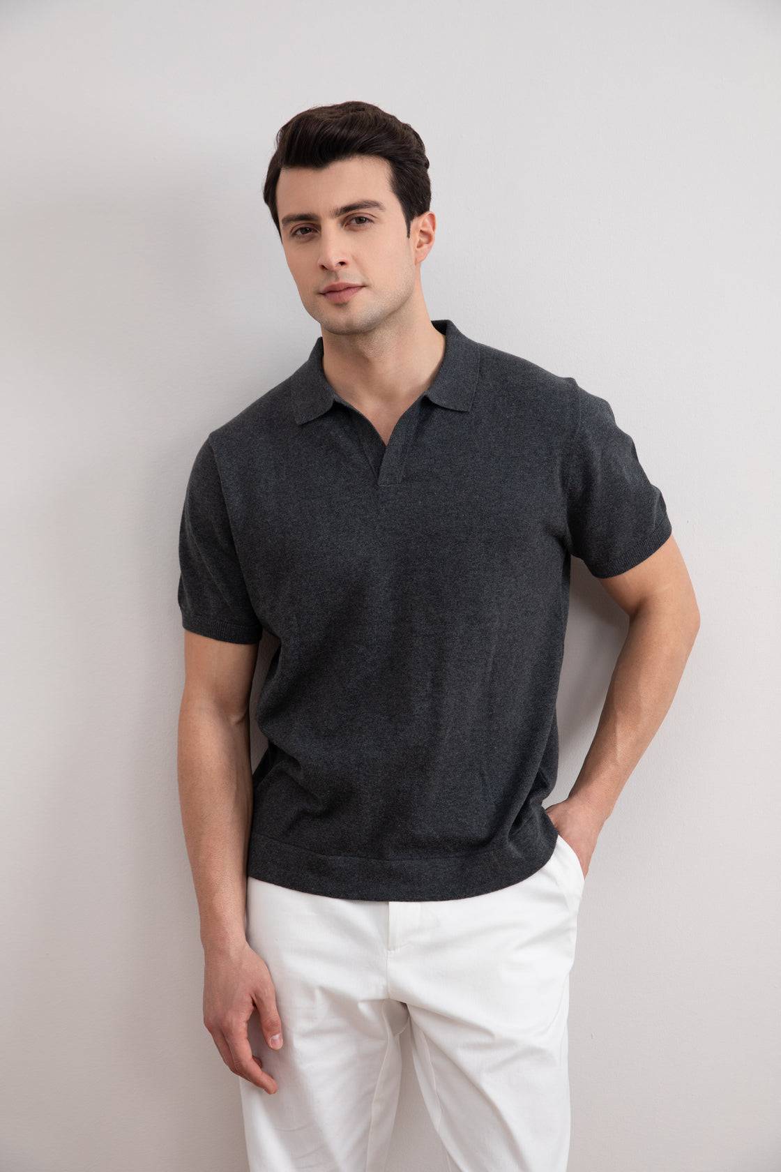 Charcoal Open Polo T-shirt - Tour&Tate