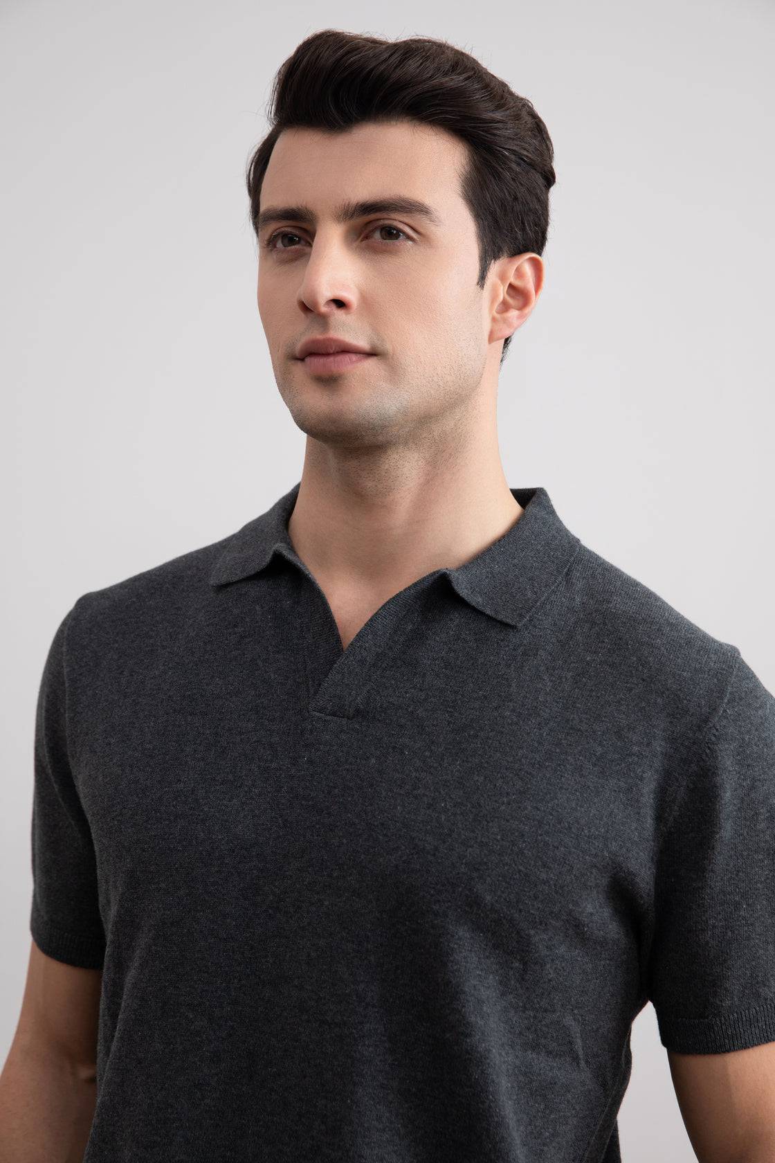 Charcoal Open Polo T-shirt - Tour&Tate