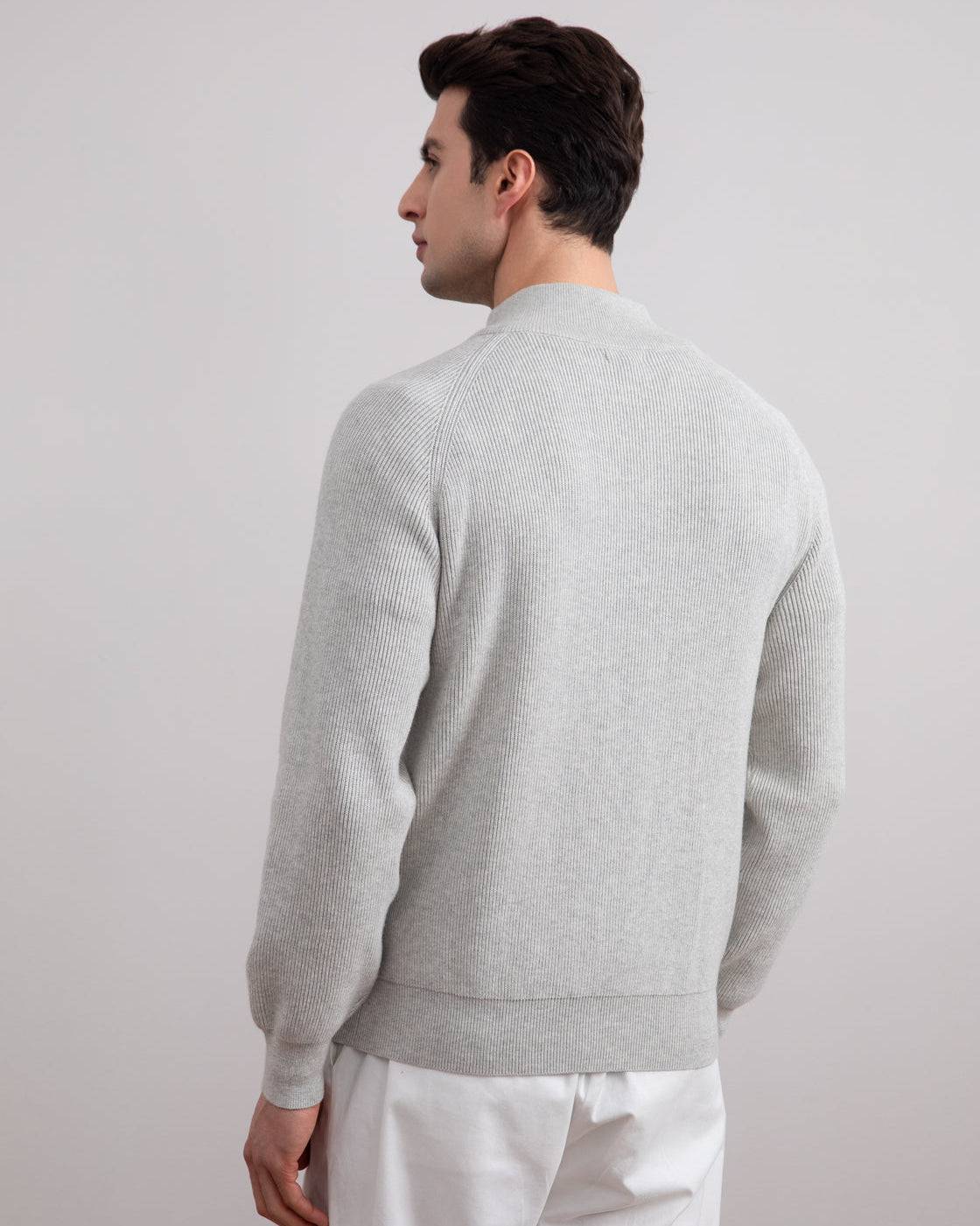 Grey Mélange English Rib Full Zip Cardigan - Tour&Tate