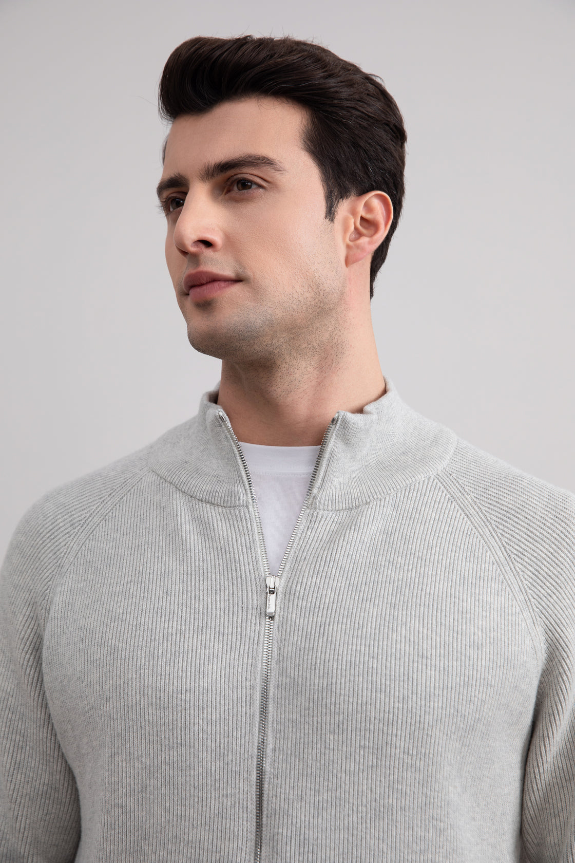 Cárdigan con cremallera entera de canalé inglés Mélange gris