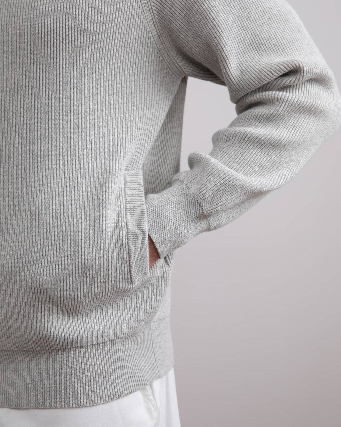 Grey Mélange English Rib Full Zip Cardigan - Tour&Tate