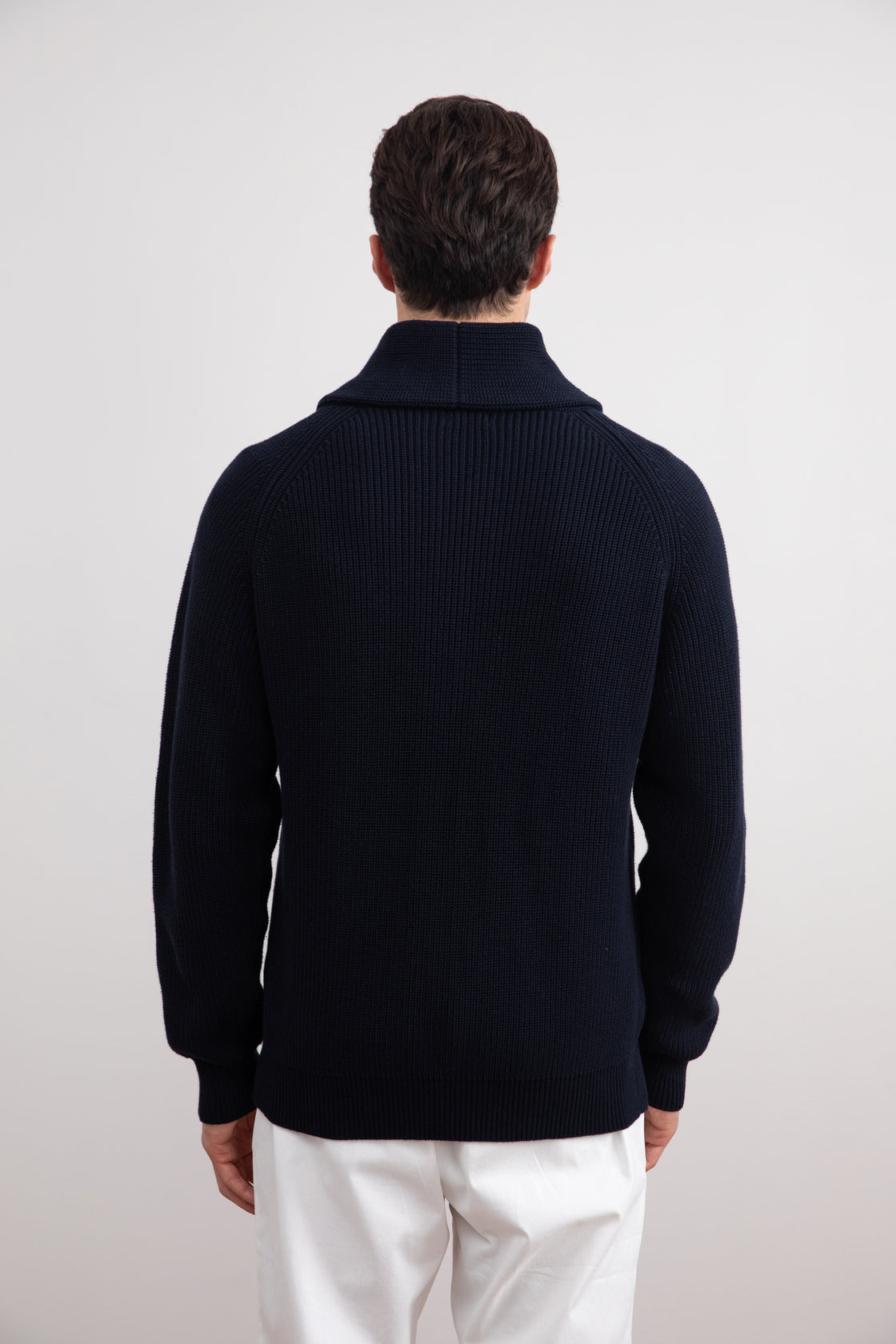 Chaqueta de punto con cuello chal azul marino