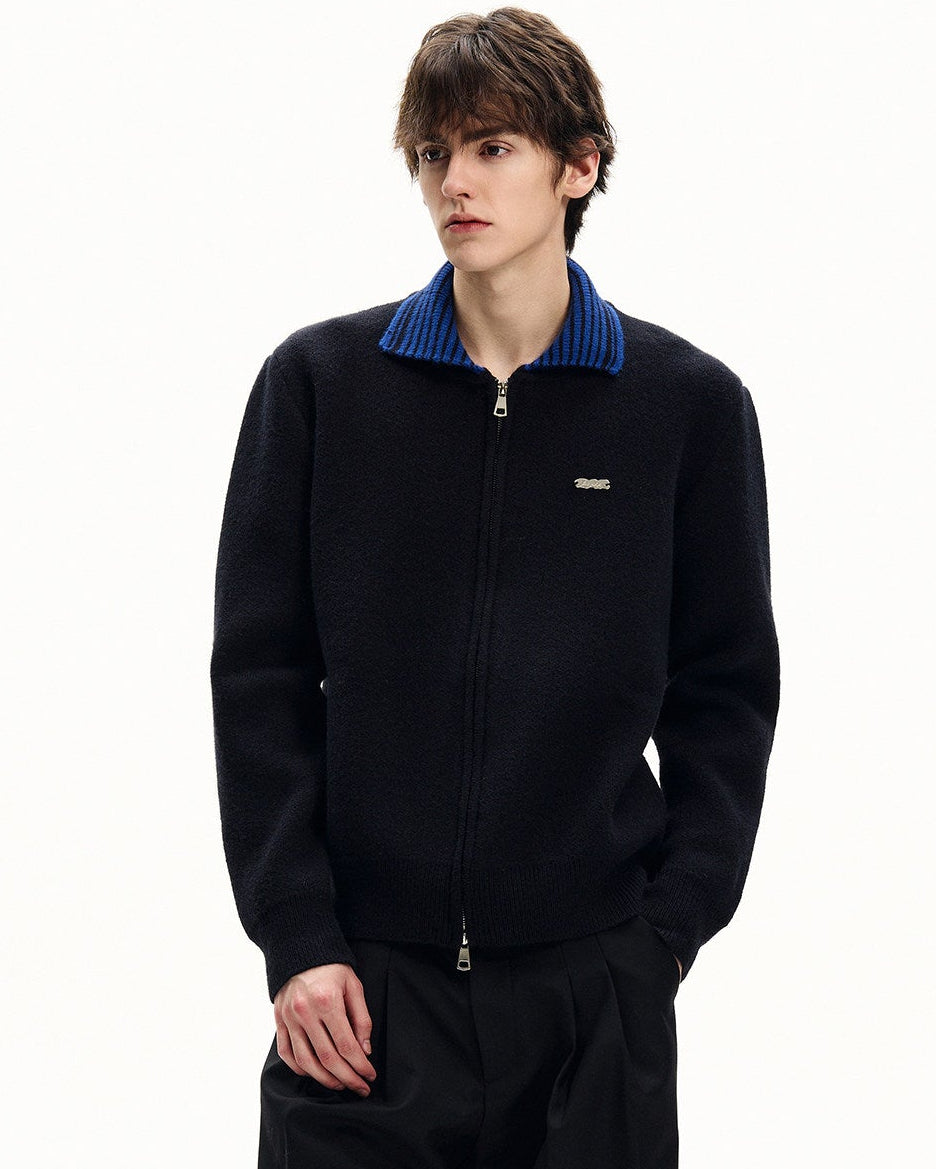 Retro Wool Blend Zip Cardigan