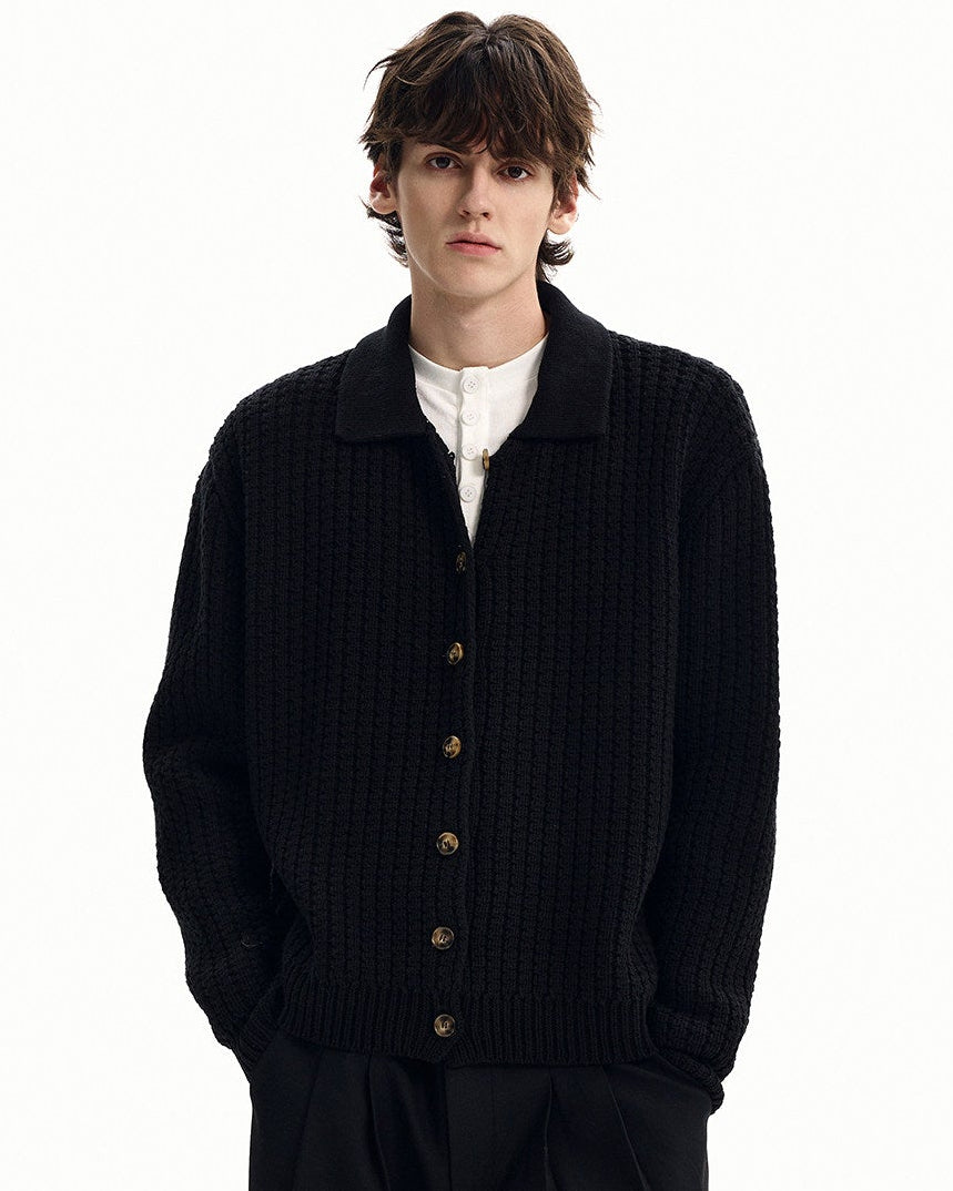 Refined Ribbed Knit Button Cardigan