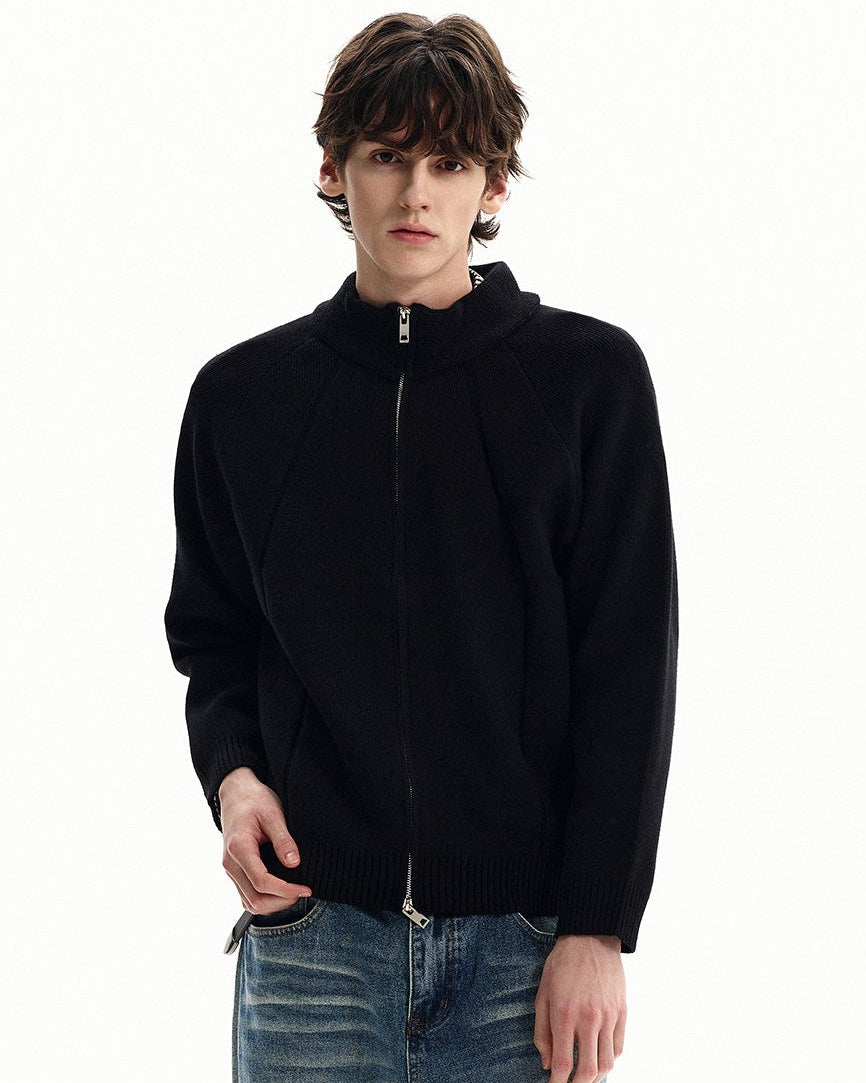 Casual Style Zip-Up Knit Jacket