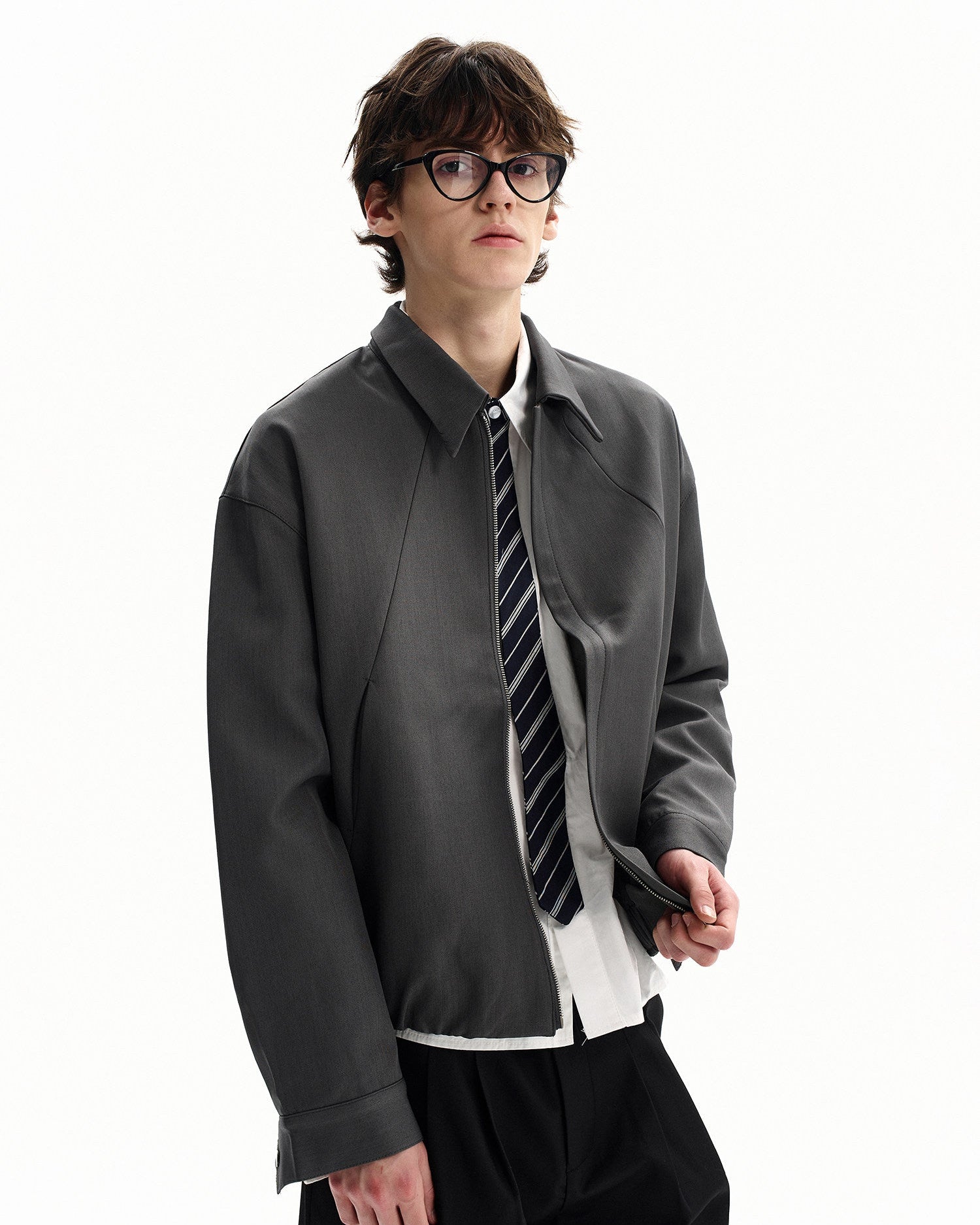 Wool Blend Zip Front Jacket