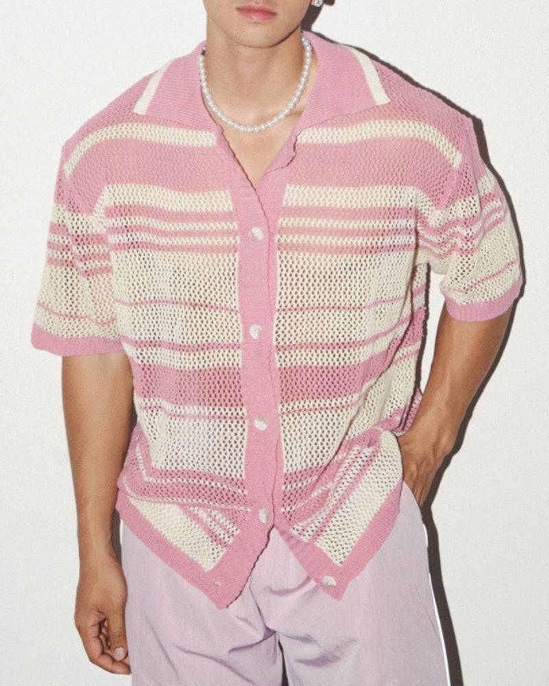 Open-Knit Striped Resort Shirt