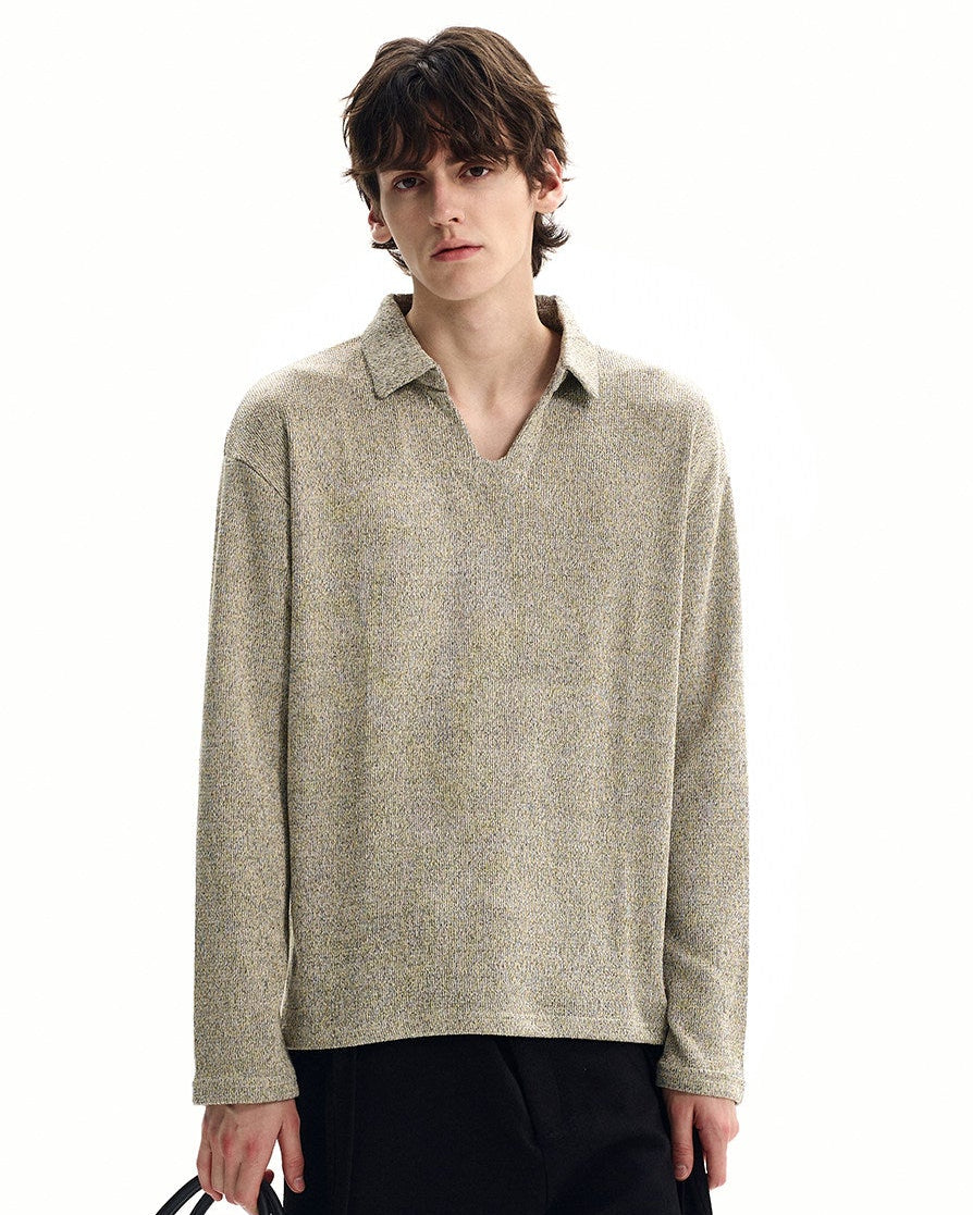 Wool Blend Knit Polo Sweater