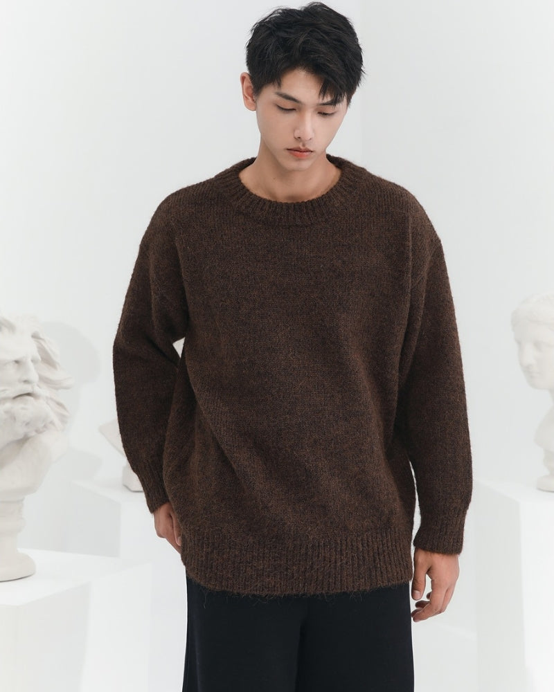 Strickpullover mit Rundhalsausschnitt in lockerer Passform aus Mischgewebe