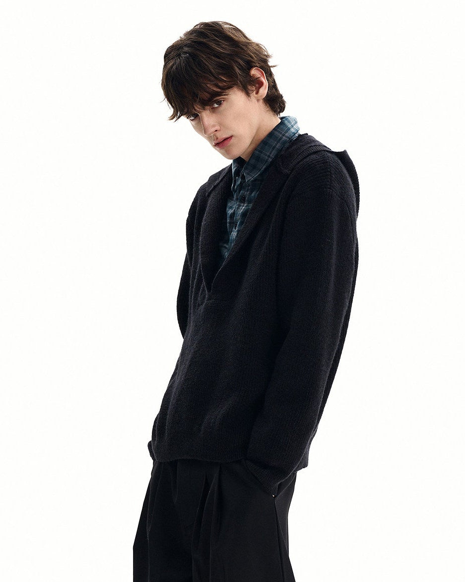 Relaxed Style Knit Hooded Pullover